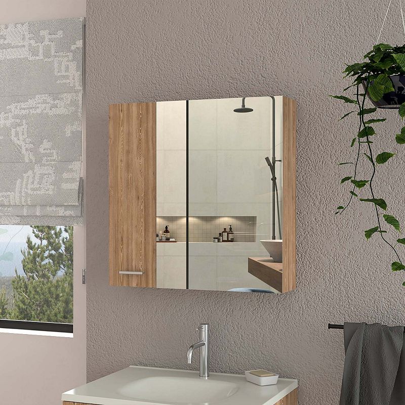 Kenya Medicine Cabinet， Mirror， Double Door， Four Interior Shelves