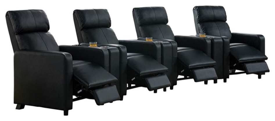 Coaster Toohey 7 piece Faux Leather Recliner Set with Three Consoles Black   Contemporary   Recliner Chairs   by Homesquare  Houzz