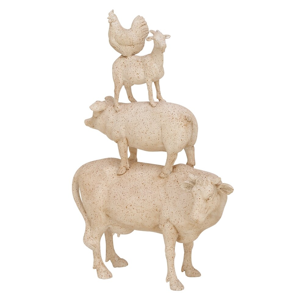 White Polystone Stacked Farm Animals Sculpture   14 x 4 x 18