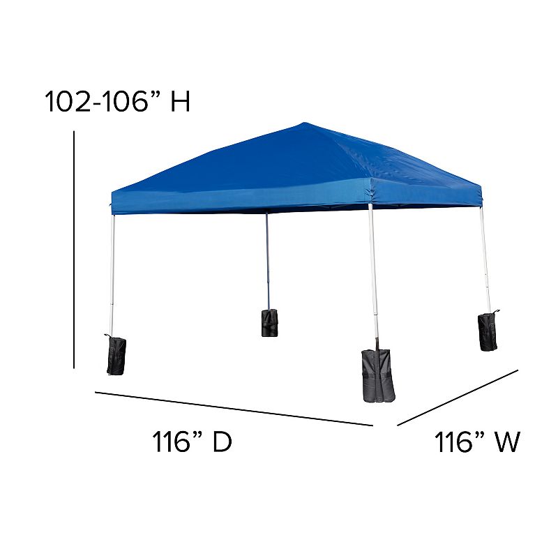 Flash Furniture Otis 10' x 10' Wheeled Pop Up Canopy Tent， 6' Folding Table， and 4 Folding Chairs Set