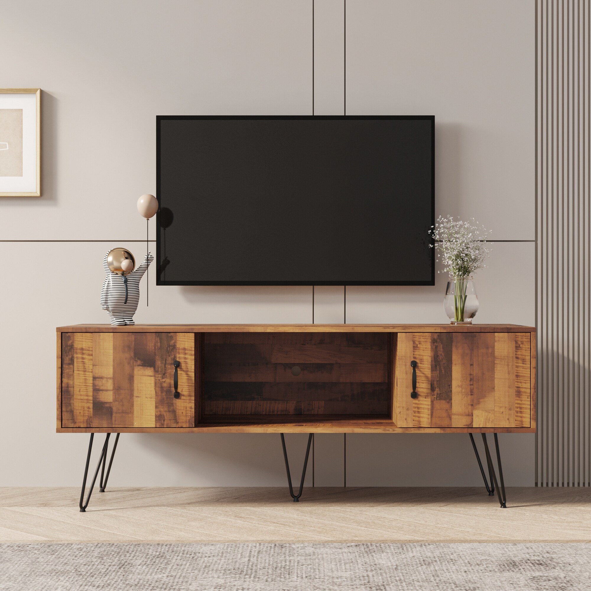 60 inch Wide Modern Industrial， Living Room Entertainment Center