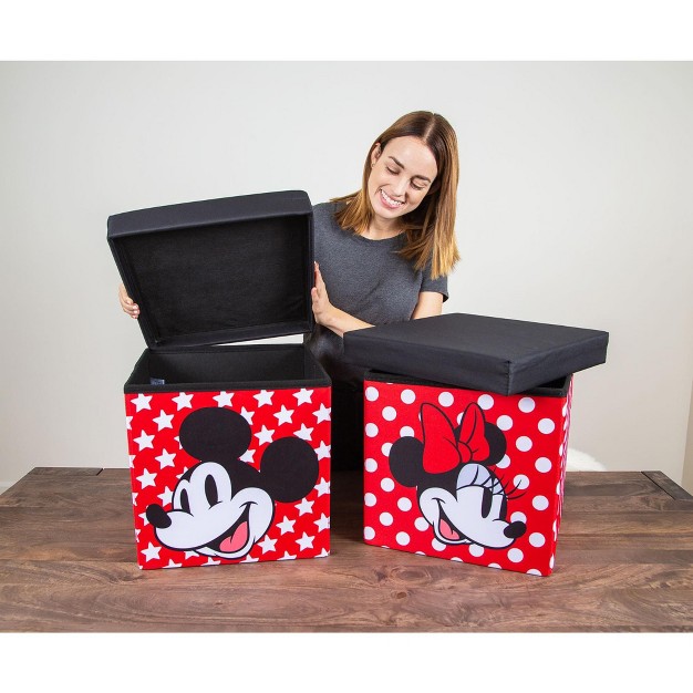 Ukonic Disney Mickey amp Minnie 15 inch Storage Bin Cube Organizers With Lids Set Of 2