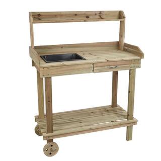 LuxenHome Mobile Wood Potting Bench WHOF1187