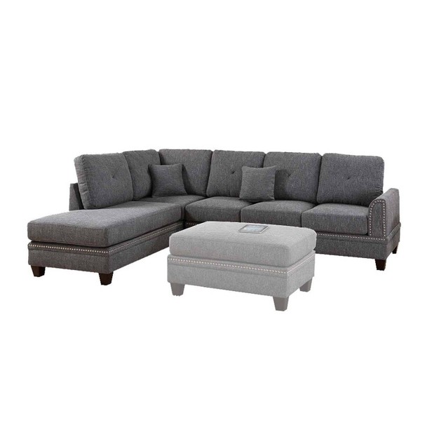 2pc Polyfiber Sectional Set With Nailhead Trims Gray Benzara