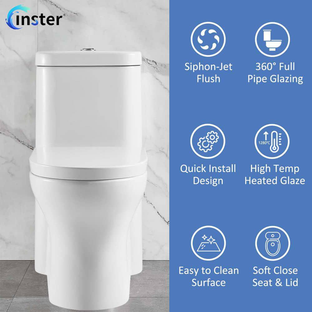 INSTER 1piece 1116 GPF Top Button Dual Flush Elongated Toilet in White Include Seat and Lid and Bidet Sprayer