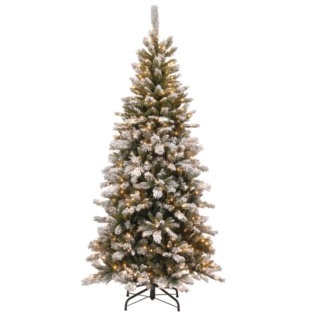 National Tree Company 7.5 Ft. Snowy Mountain Pine Slim Pine Tree With Clear Lights