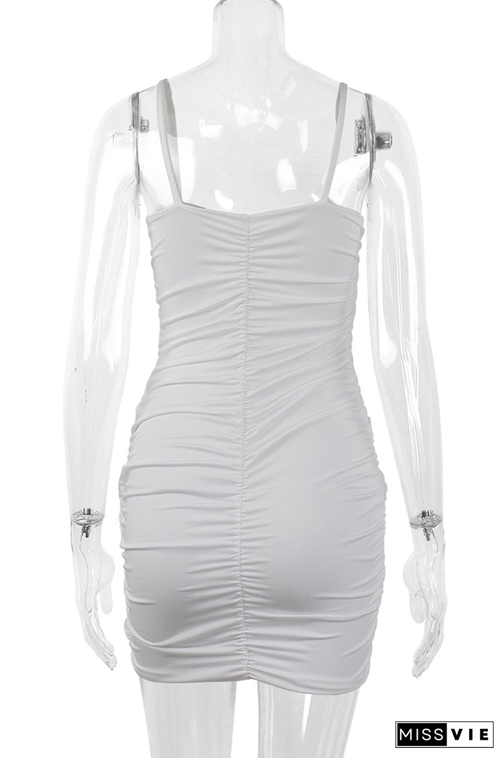 White Ruched Circle Cami Bodycon Dress