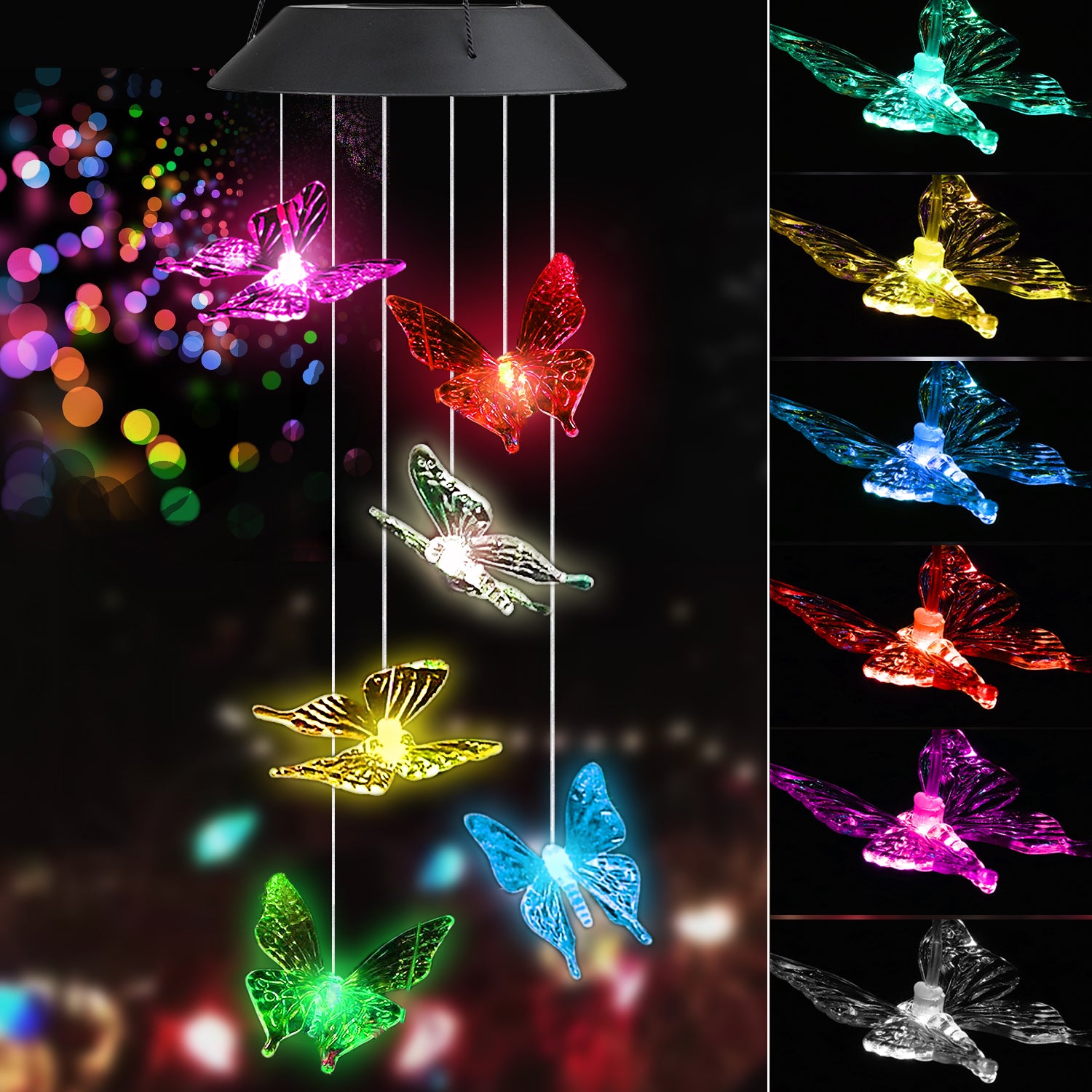 Solar Color Changing Butterfly Wind Chimes， EEEkit LED Hanging Wind Belles Lights Waterproof Outdoor Decorative for Yard Patio