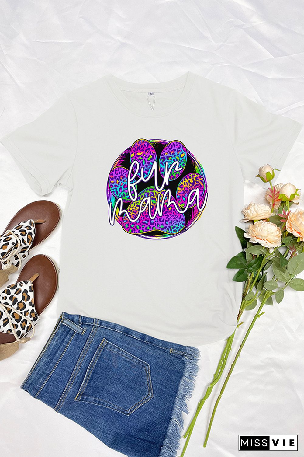 Fur Mama Print Summer Graphic Tee Wholesale