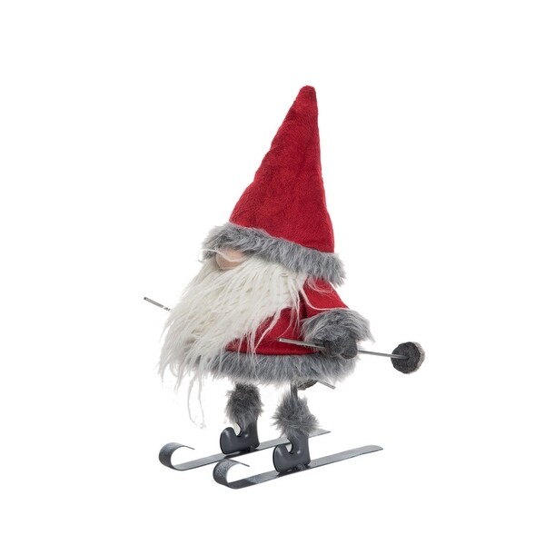 Red Christmas Xmas Gnome On Skis