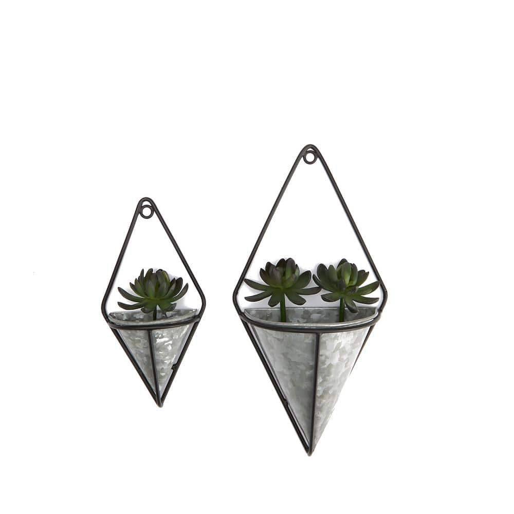 Mind Reader 6 in. Dia Black Metal Galvanized Hanging Wall Planter (2-Pack) GALPLANT2-BLK