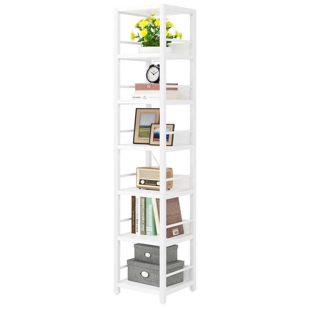 Industrial 75'' Tall Solid Corner Shelves  6 Tier Narrow Bookshelf Storage Rack Display Stand