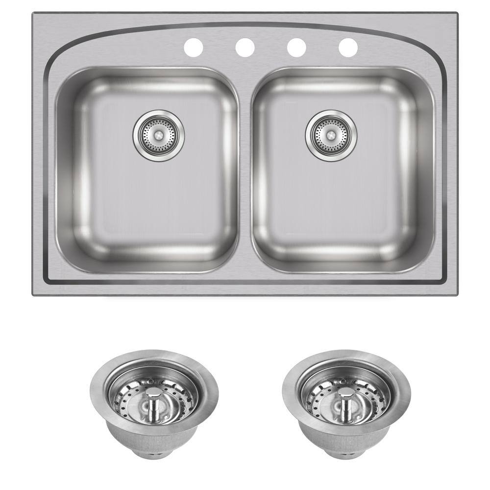 Elkay Pergola Drop-In Stainless Steel 33 in. 4-Hole Double Bowl Kitchen Sink with Drain VBTHD164