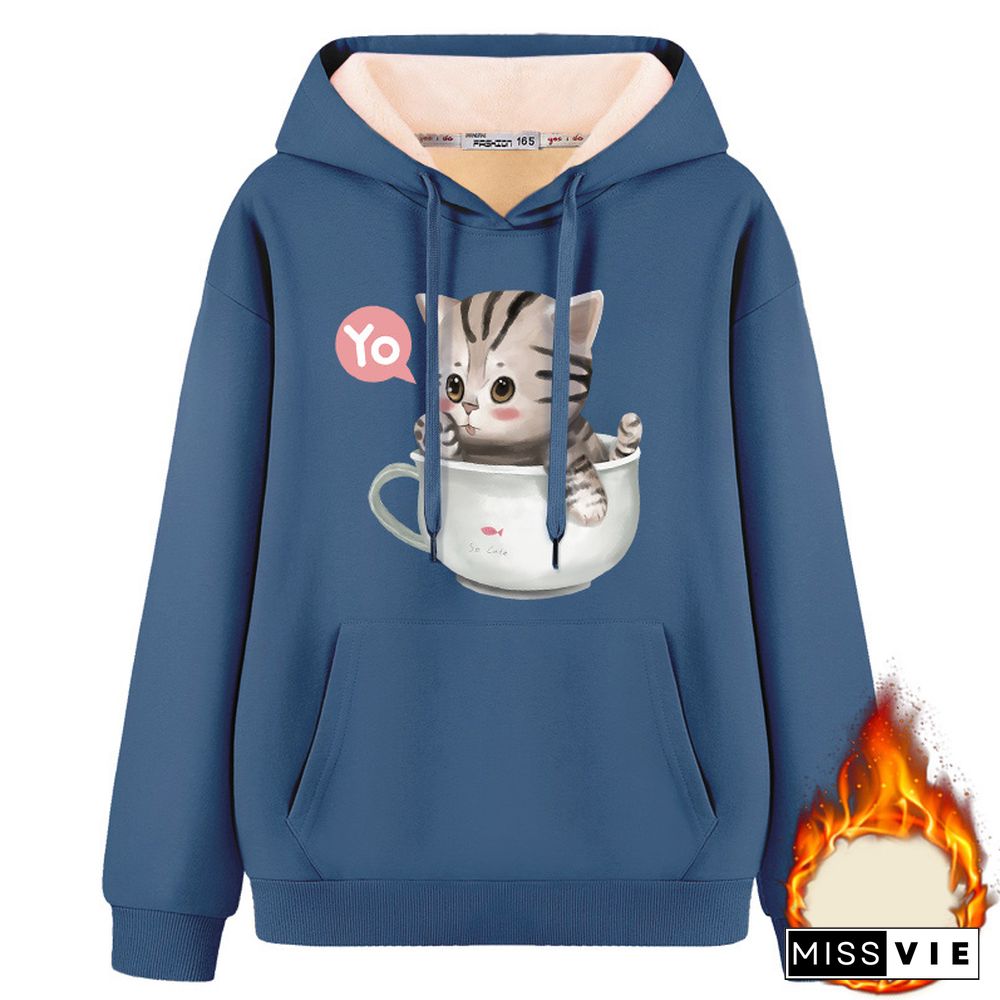 Kitty Cup Print Hoodie