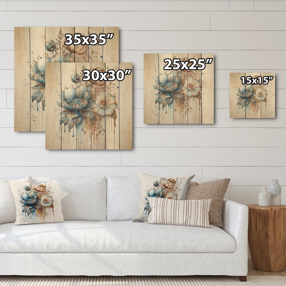 Designart 'Realistic Blooming Flowers III' Floral Bouquet Wood Wall Art   Natural Pine Wood