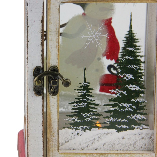 Rustic Red And White Snowman Christmas Scene Candle Lantern