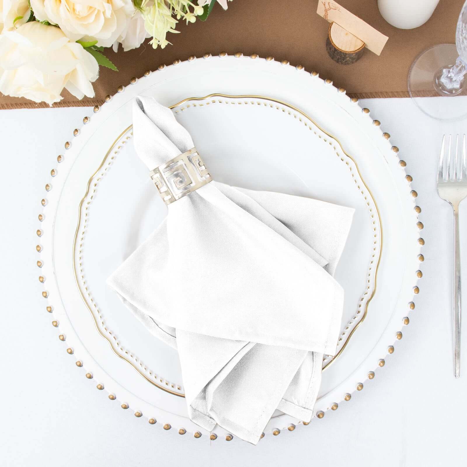 5 Pack White Cloth Napkins with Hemmed Edges, Reusable Polyester Dinner Linen Napkins - 17