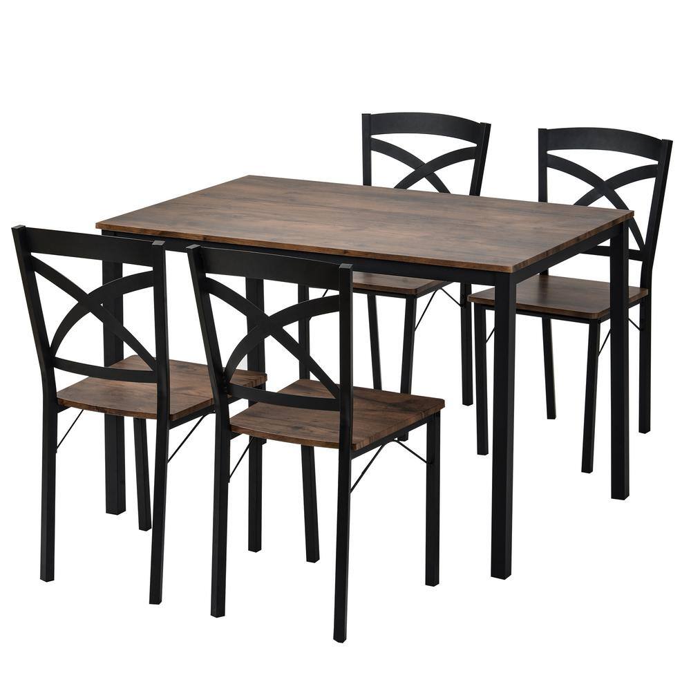 Harper  Bright Designs 5-Piece Industrial Brown Dining Set with Ergonomic Chairs ST000020AAD