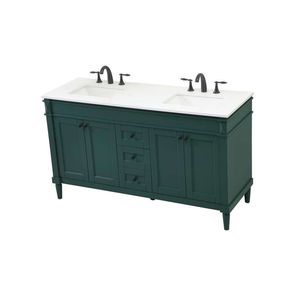 Simply Living 60 in. W x 21 in. D x 35 in. H Bath Vanity in Green with Ivory White Quartz Top SL95580DGN