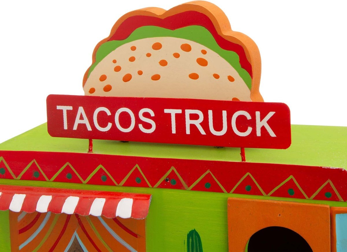 Glitzhome Wooden Mexico Taco Truck Bird House， 9.45-in