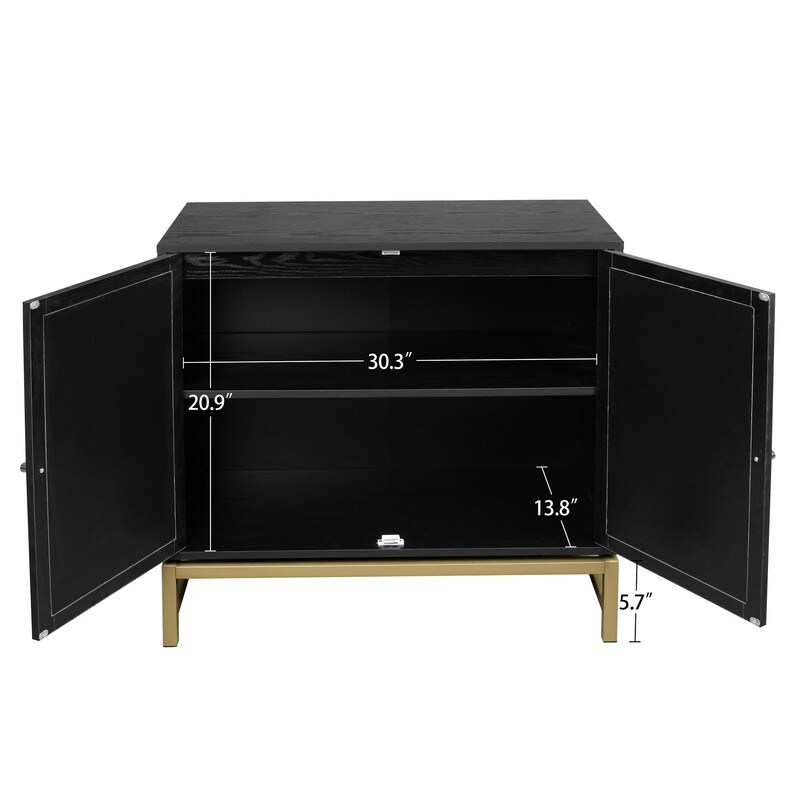 2 Door Accent Cabinet Storage Cabinet With Rattan Skin Decoration 1 Adjustable Inner Shelves For Dining Room and Living Room