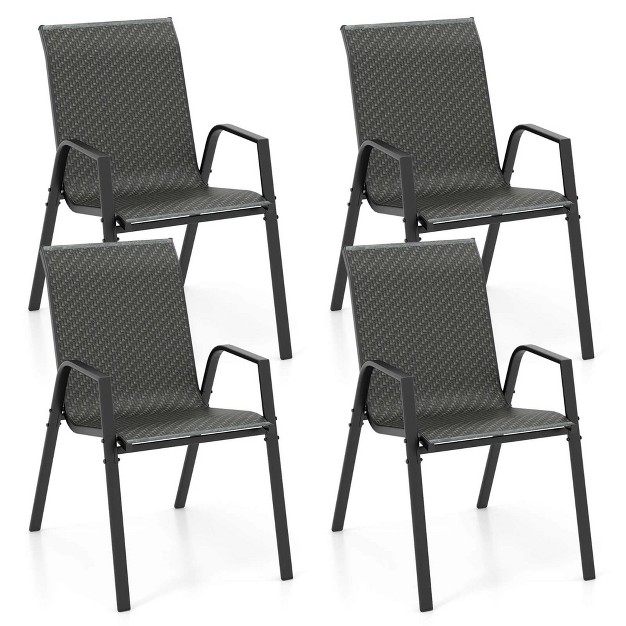 Costway Patio Rattan Chairs Set Of 4 Stackable Dining Chair Set With Wicker Woven Backrest