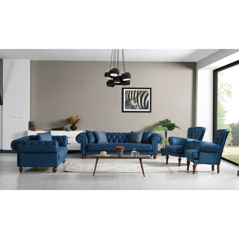 Benjamin Single Cushion Chesterfield 4 piece Living Room Two Sofa and Two Chair set