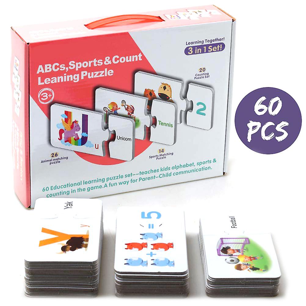 3 in 1 Counting Alphabet Flash Cards Kids Spelling Matching Learning Puzzles Preschool Gift