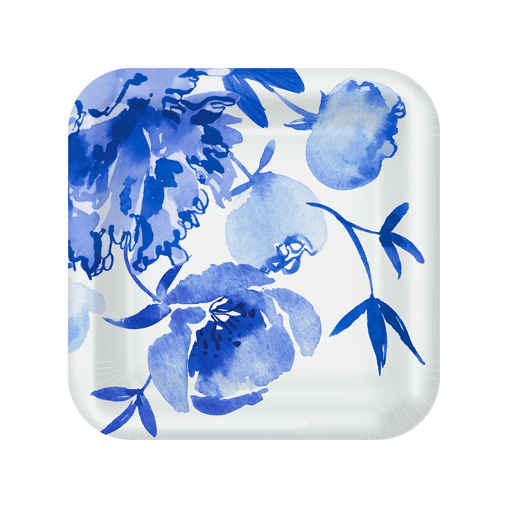 Hallmark  Blue Watercolor Floral Square Dinner Plates, Set of 8