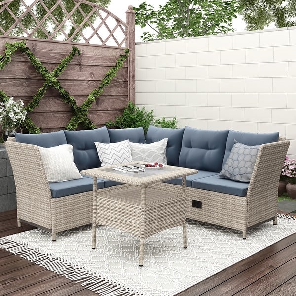 4-Piece Outdoor Patio Rattan Sofa Set with Adjustable Backs - Overstock - 37158853