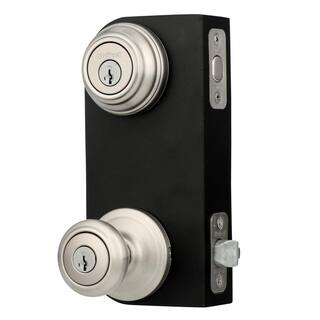 Kwikset Cameron Satin Nickel Exterior Entry Door Knob and Single Cylinder Deadbolt Combo Pack Featuring SmartKey Security 991CN 15 SMT CP K4