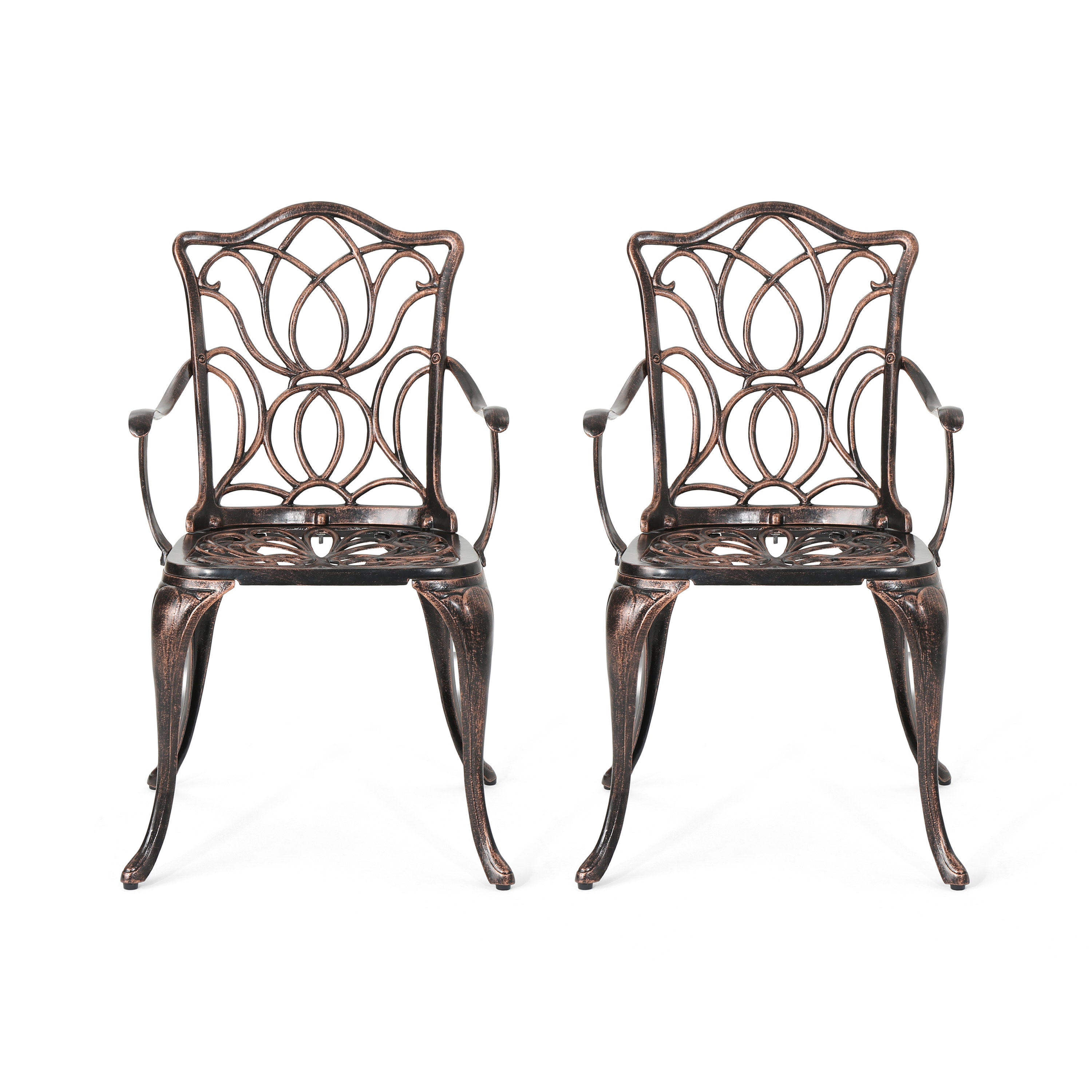 Meyer Outdoor Cast Aluminum Dining Chairs, Set of 2, Black Copper