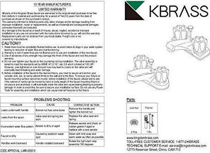 Kingston Brass FB2201NDL 4 in. Centerset Bathroom Faucet， Polished Chrome