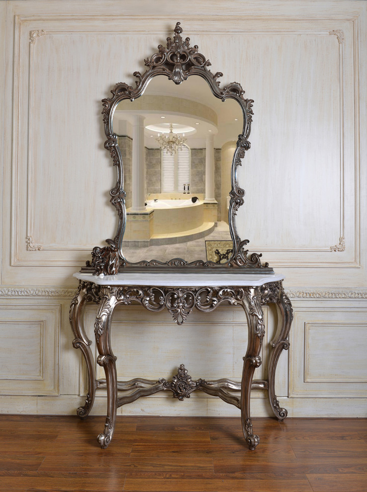 Rosia 53 quotWhite Marble Console Table   Victorian   Console Tables   by Infinity Furniture  Houzz