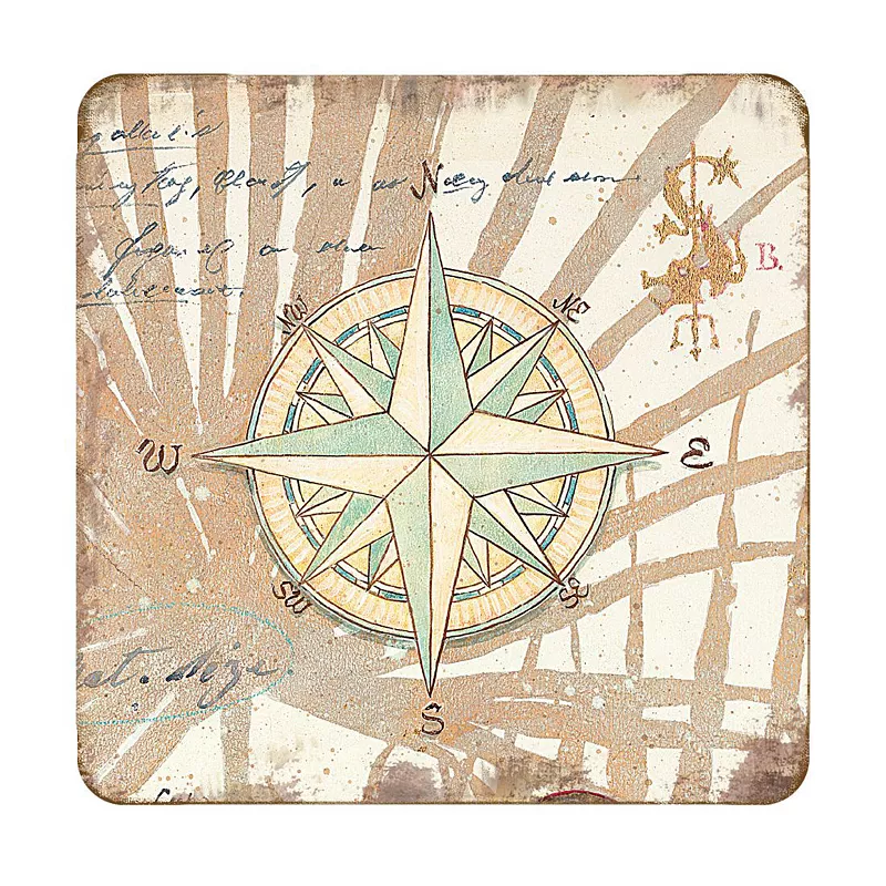 Compass Coastal Wooden Cork Coasters Gift Set of 4 by Nature Wonders