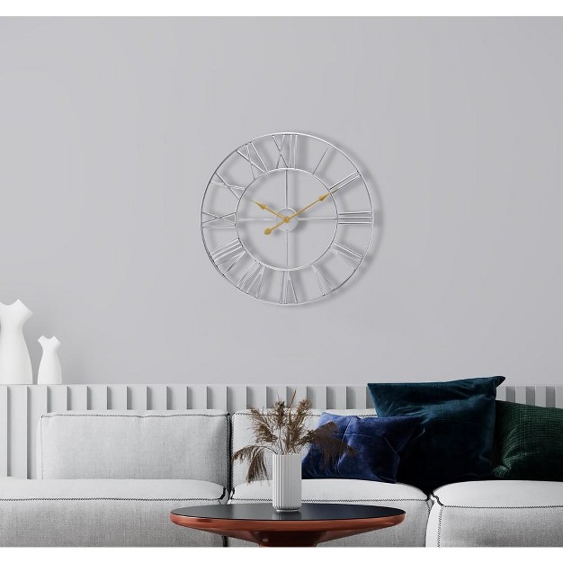 Sorbus Large Wall Clock For Living Room Decor Roman Numeral Wall Clock For Kitchen 16 Inch Wall Clock Decorative silver