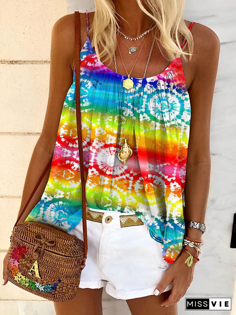 Rainbow Gradient Print Spaghetti Straps Tank Top