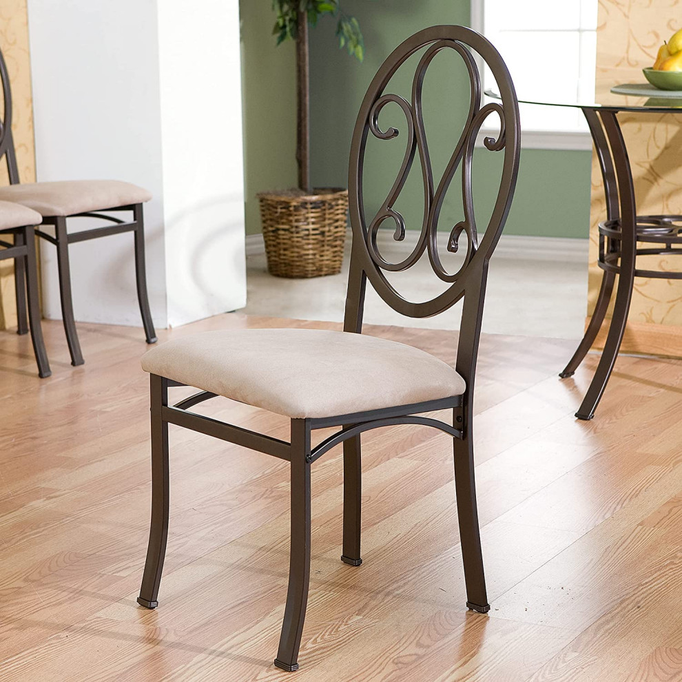 Set of 4 Dining Chair  Metal Frame With Padded Suede Seat  Dark Brown/Beige   Transitional   Dining Chairs   by Declusia  Houzz