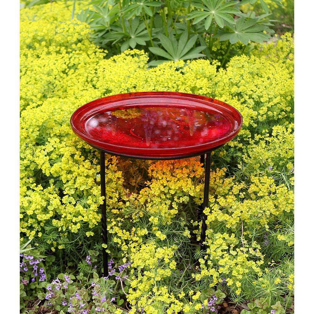 Achla Designs 14 in. Dia Red Reflective Crackle Glass Birdbath Bowl CGB-14R