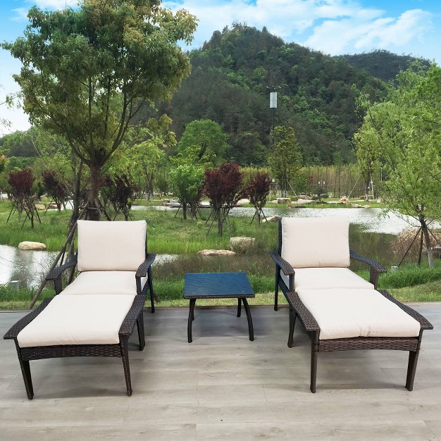 5pc Wicker Patio Set With Cushions Brown beige Godeer