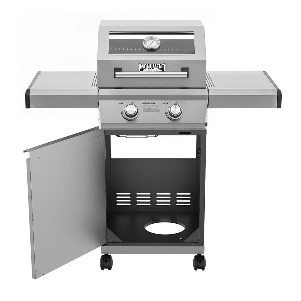 Monument Grills 2-Burner Propane Gas Grill in Stainless with Clear View Lid and LED Controls 14633