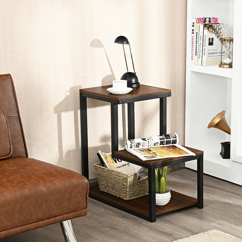 3-Tier Ladder-Shaped Chair Side Table with Storage Shelf