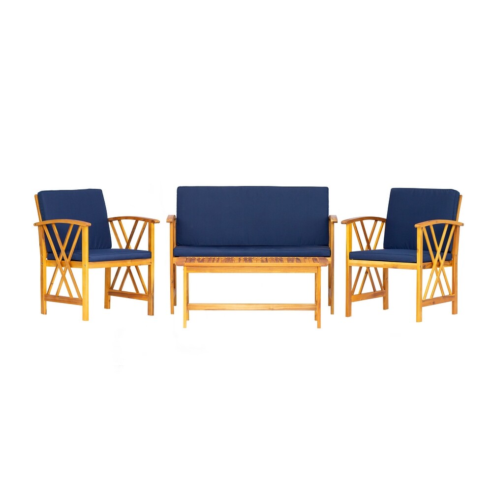 Beckton 4 Piece Outdoor Wood Patio Chat Set with Cushions