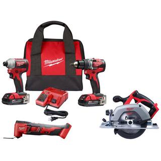 MW M18 18V Lithium-Ion Brushless Cordless Compact DrillImpact  Multi-Tool Combo Kit (3-Tool) W Circular Saw 2892-22CT-2626-20-2630-20