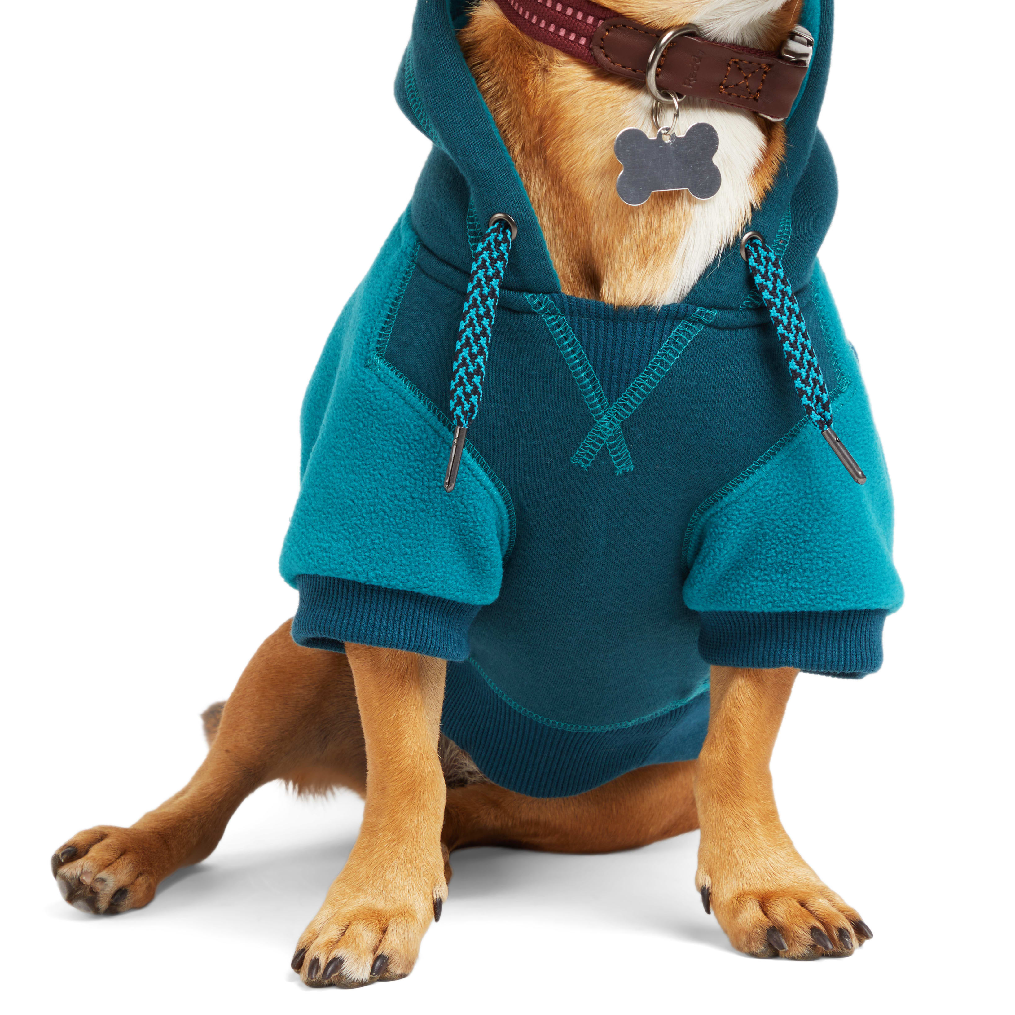 Reddy Teal Felt Print Dog Hoodie， X-Small