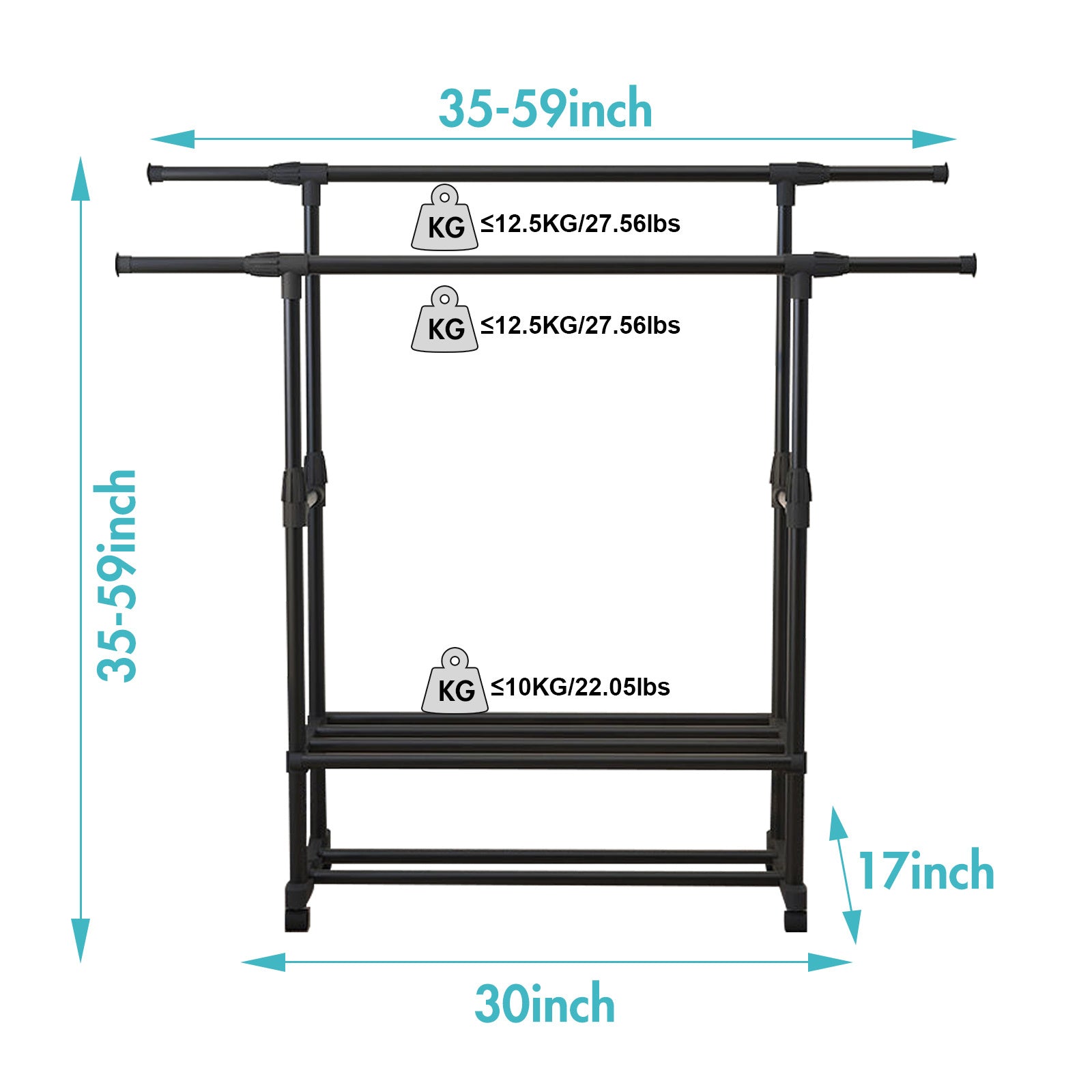 2/3 Layers Double Rail Clothes Garment Rack Heavy Duty Commercial Grade Clothing