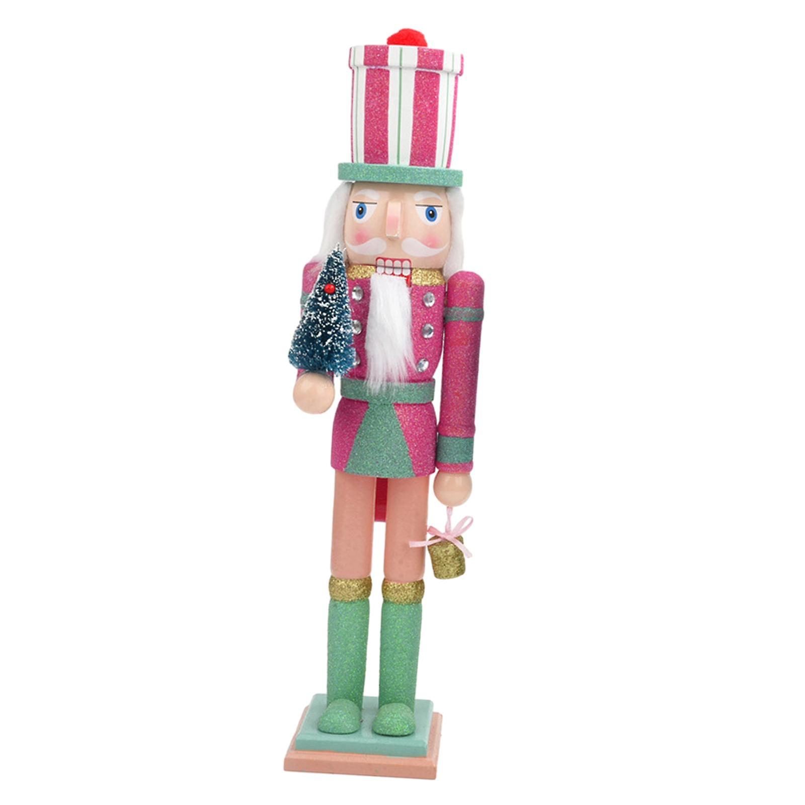 Xmas Wooden Nutcracker Soldier Figure 36cm Wood Doll For House Warming Party Red