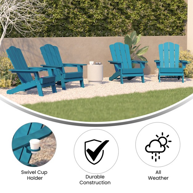 Emma And Oliver Set Of 4 Adirondack Chairs With Cup Holders Weather Resistant Hdpe Adirondack Chairs