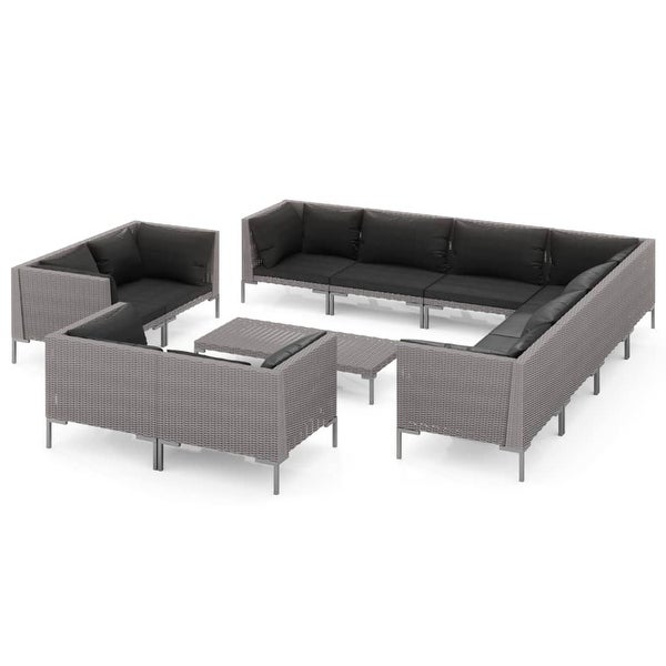 12 Piece Patio Lounge Set with Cushions Poly Rattan Dark Gray