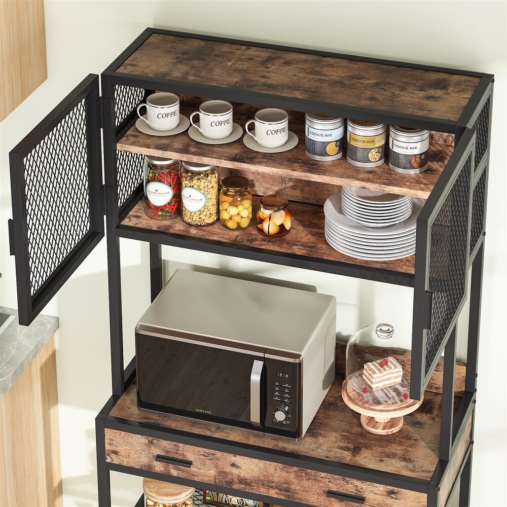 Kitchen Bakers Rack with 2 Drawers  Kitchen Storage Shelf Organizer Rack  Utility Storage Shelf Microwave Oven Stand